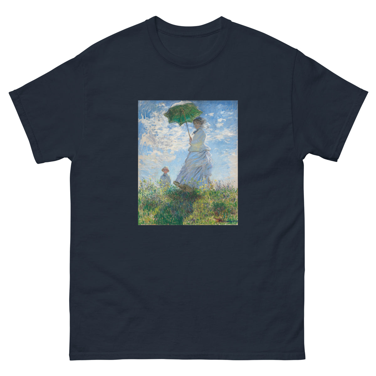 Navy T-shirt Claude Monet S Madame Monet And Her Son Woman With A Parasol Famous Painting Essential