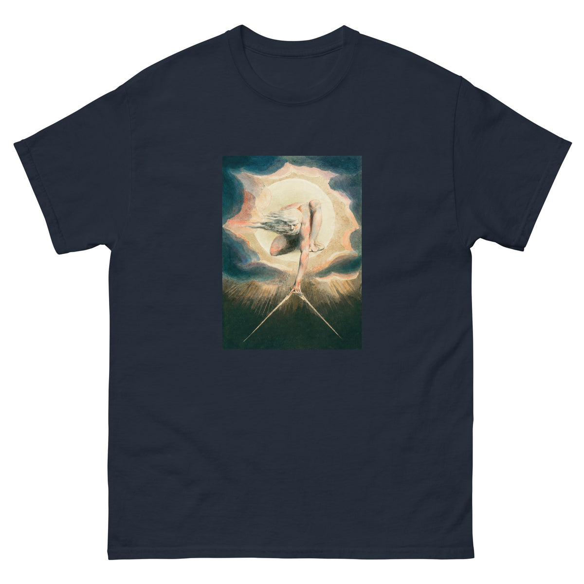 Navy T-shirt Ancient Of Days Setting A Compass To The Earth Illustration - William Blake 1794 Essential