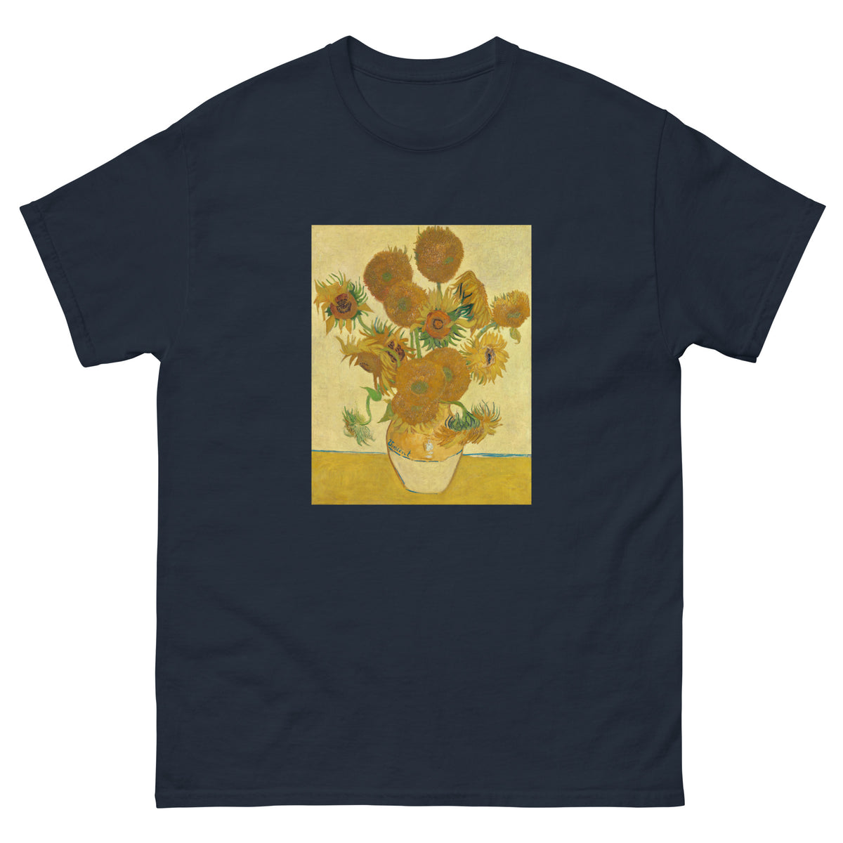 Navy T-shirt Vincent Van Gogh S Sunflowers Famous Still Life Painting Essential