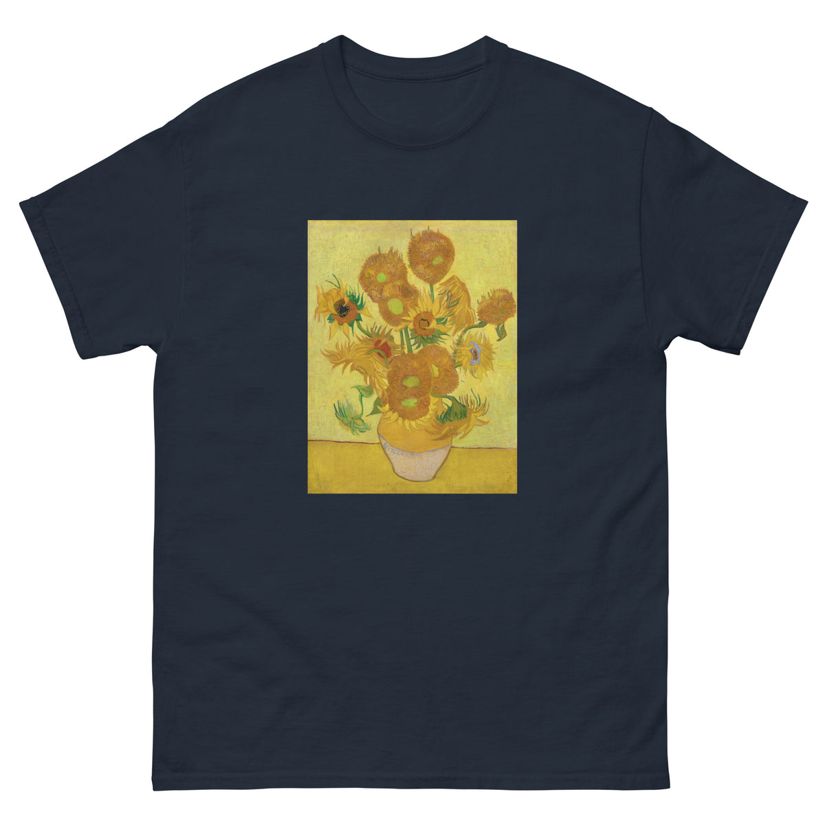 Navy T-shirt Vincent Van Gogh S Sunflowers Famous Painting Essential