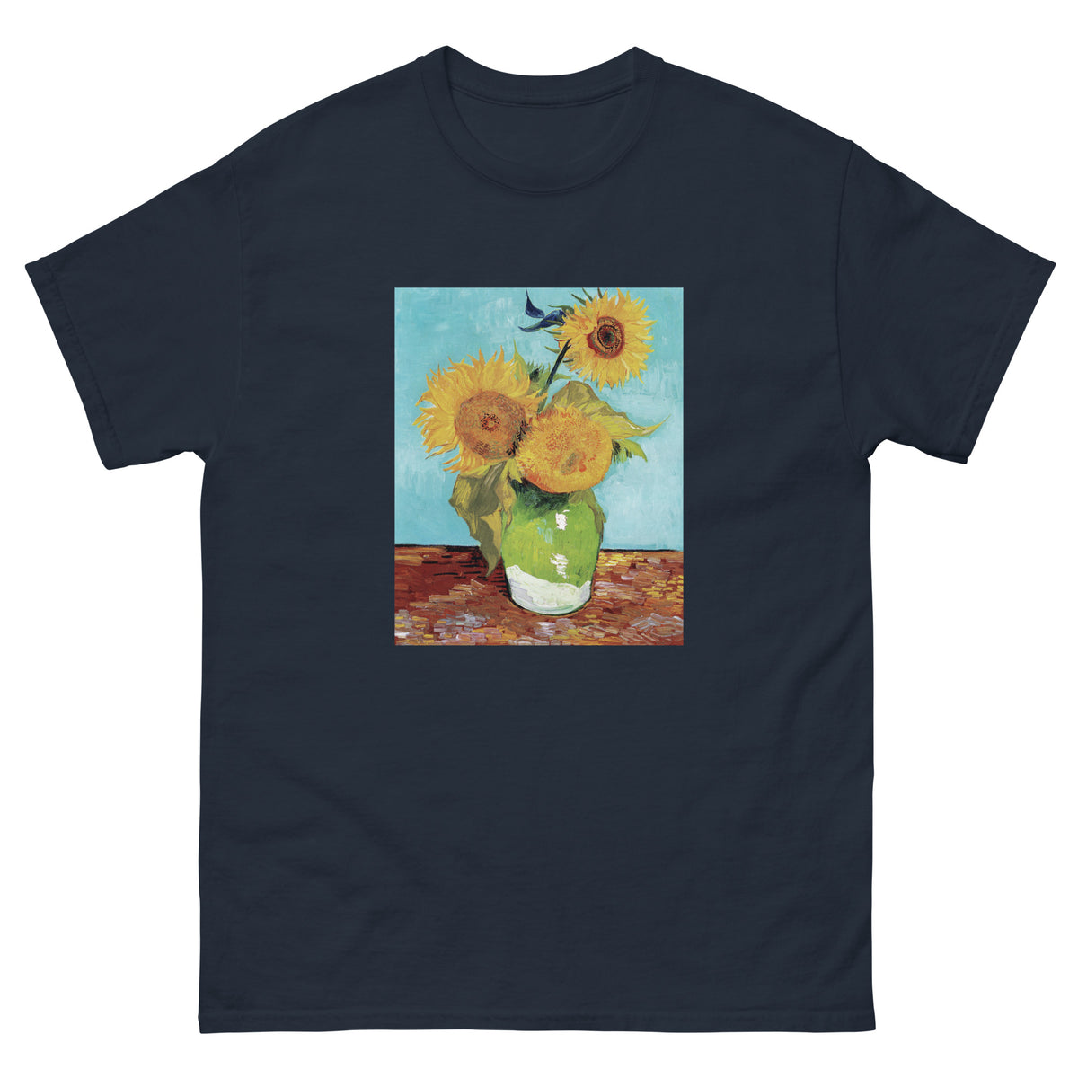 Navy T-shirt Vincent Van Gogh S Vase With Three Sunflowers Famous Painting Essential