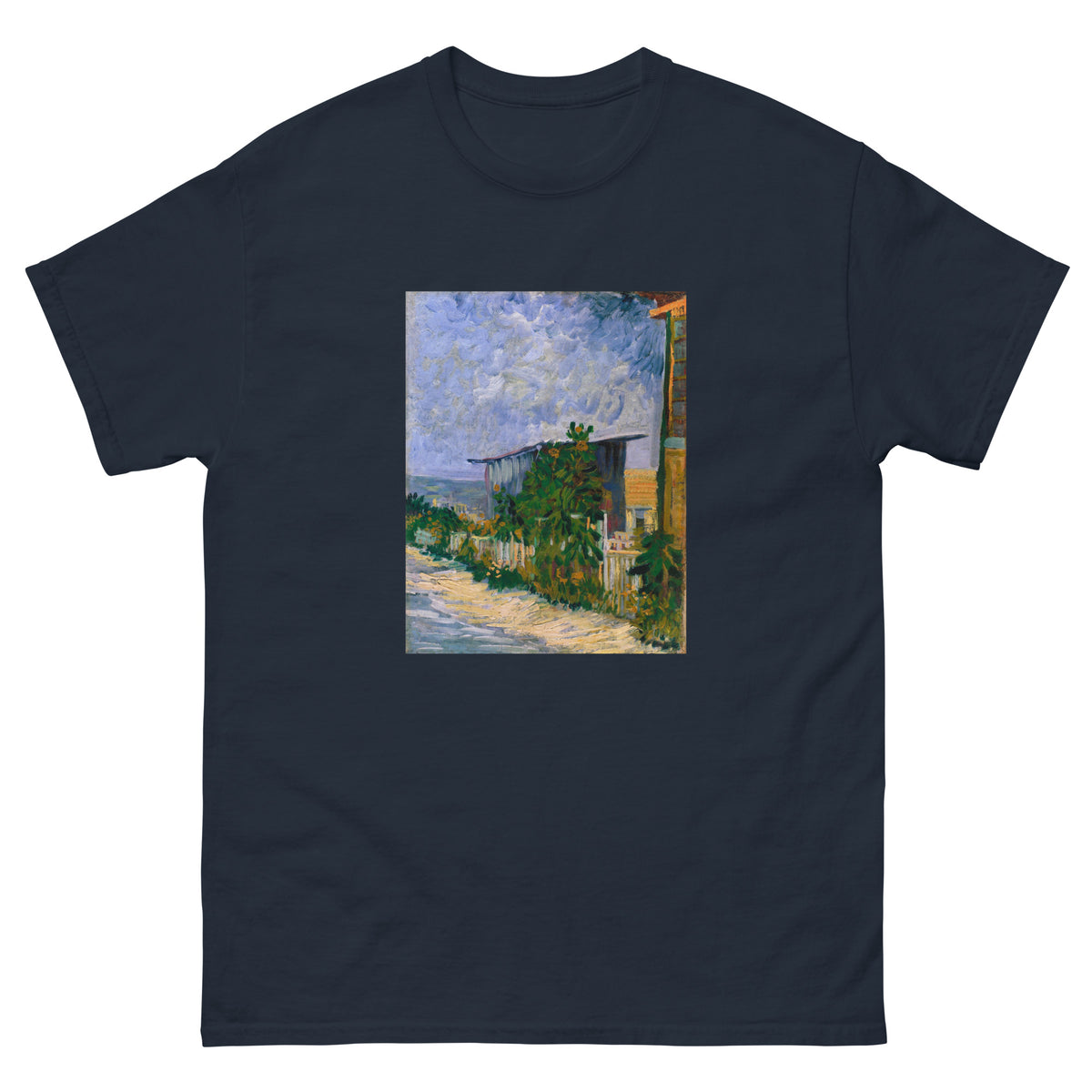 Navy T-shirt Vincent Van Gogh S Shelter On Montmartre Famous Painting Essential