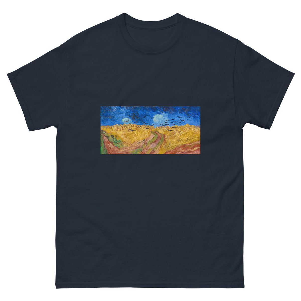 Navy T-shirt Vincent Van Gogh S Wheatfield With Crows Famous Landscape Painting Essential