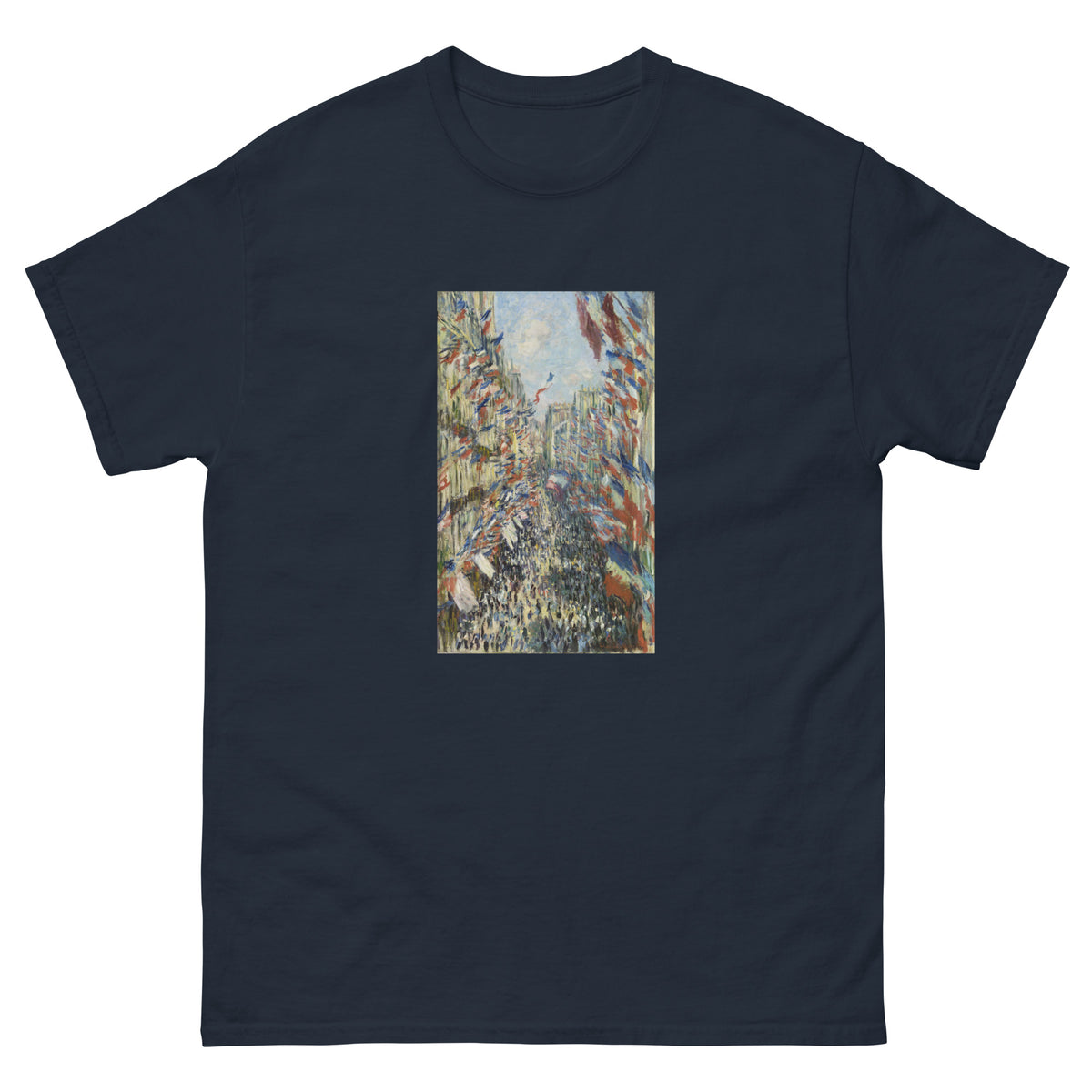 Navy T-shirt Claude Monet S The Rue Montorgueil In Paris Famous Painting Essential