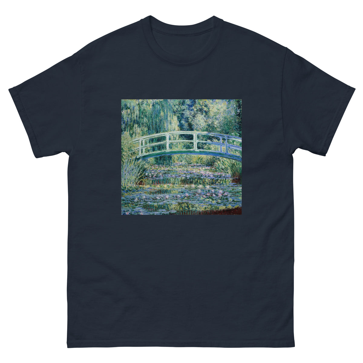 Navy T-shirt Claude Monet S Water Lilies And Japanese Bridge Famous Painting Essential