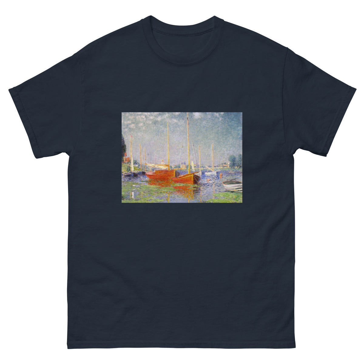 Navy T-shirt Claude Monet S Red Boats At Argenteuil Famous Painting Essential