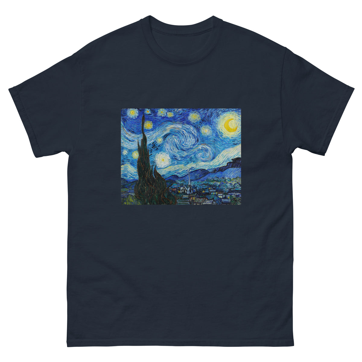 Navy T-shirt Vincent Van Gogh S The Starry Night Famous Painting Essential