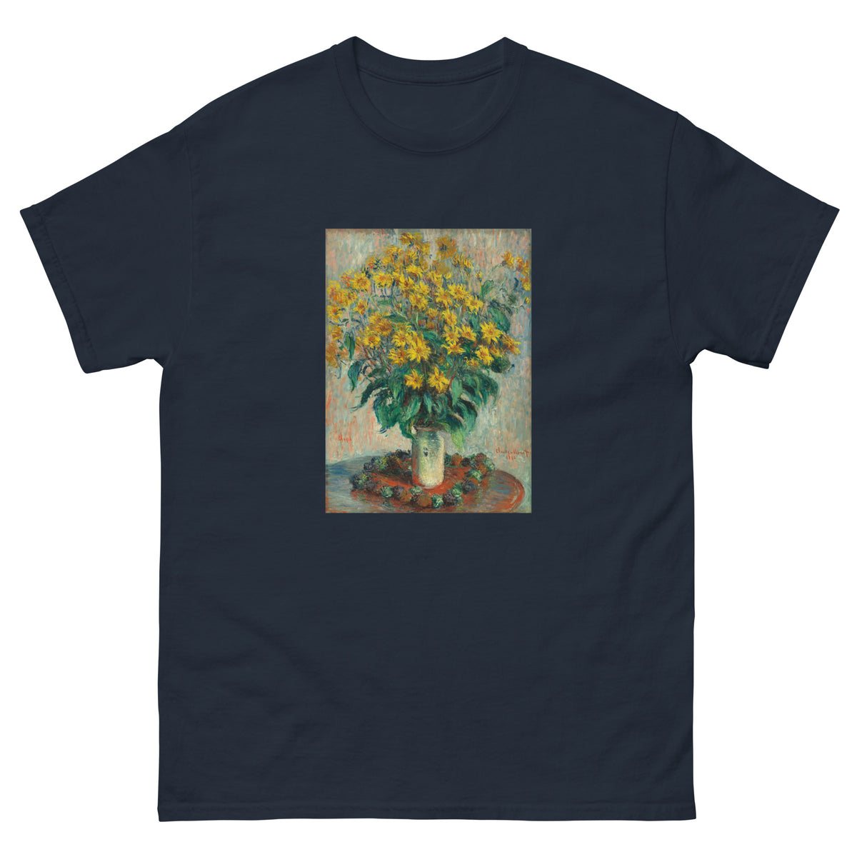 Navy T-shirt Jerusalem Artichoke Flowers Essential