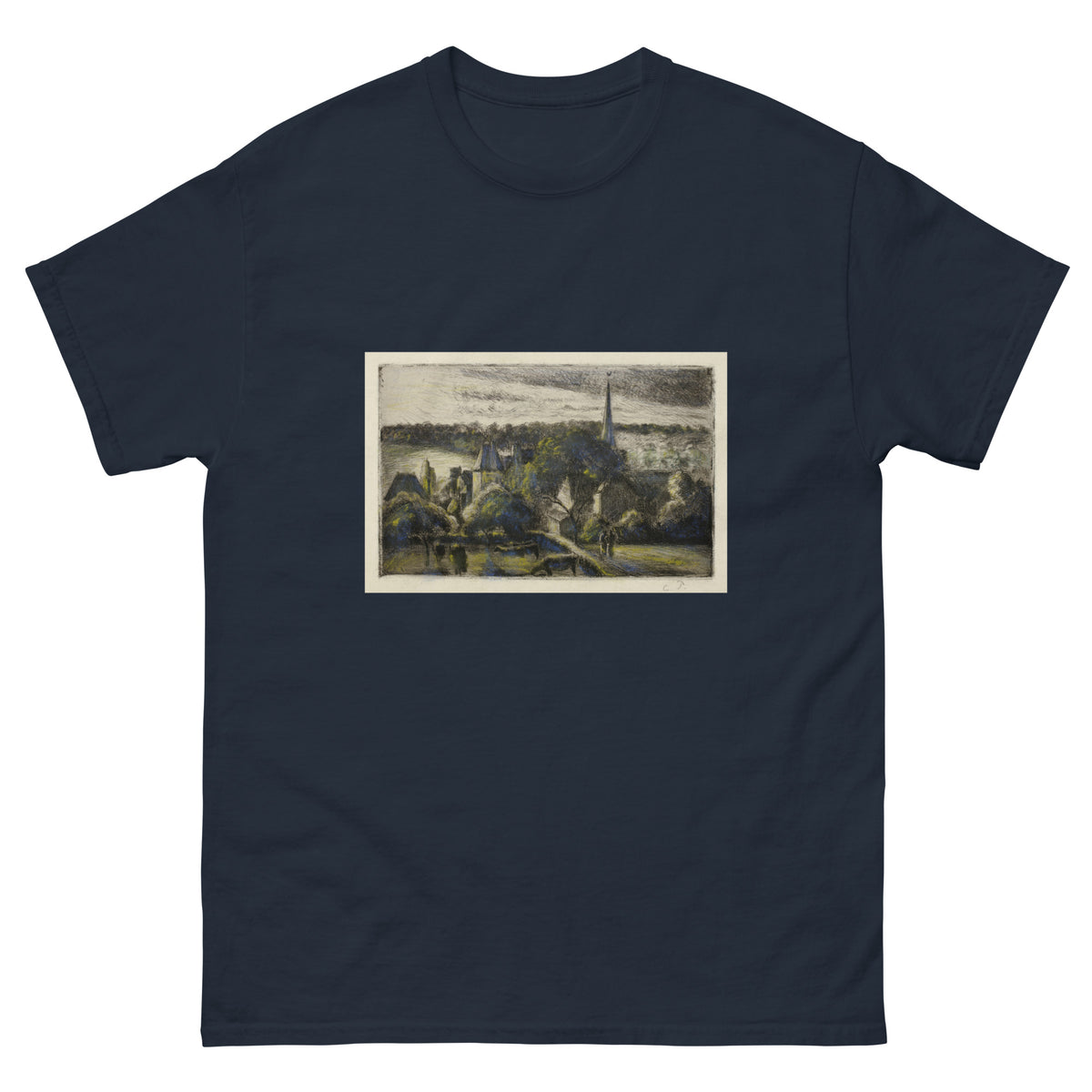 Navy T-shirt Church And Farm At Eragny Essential