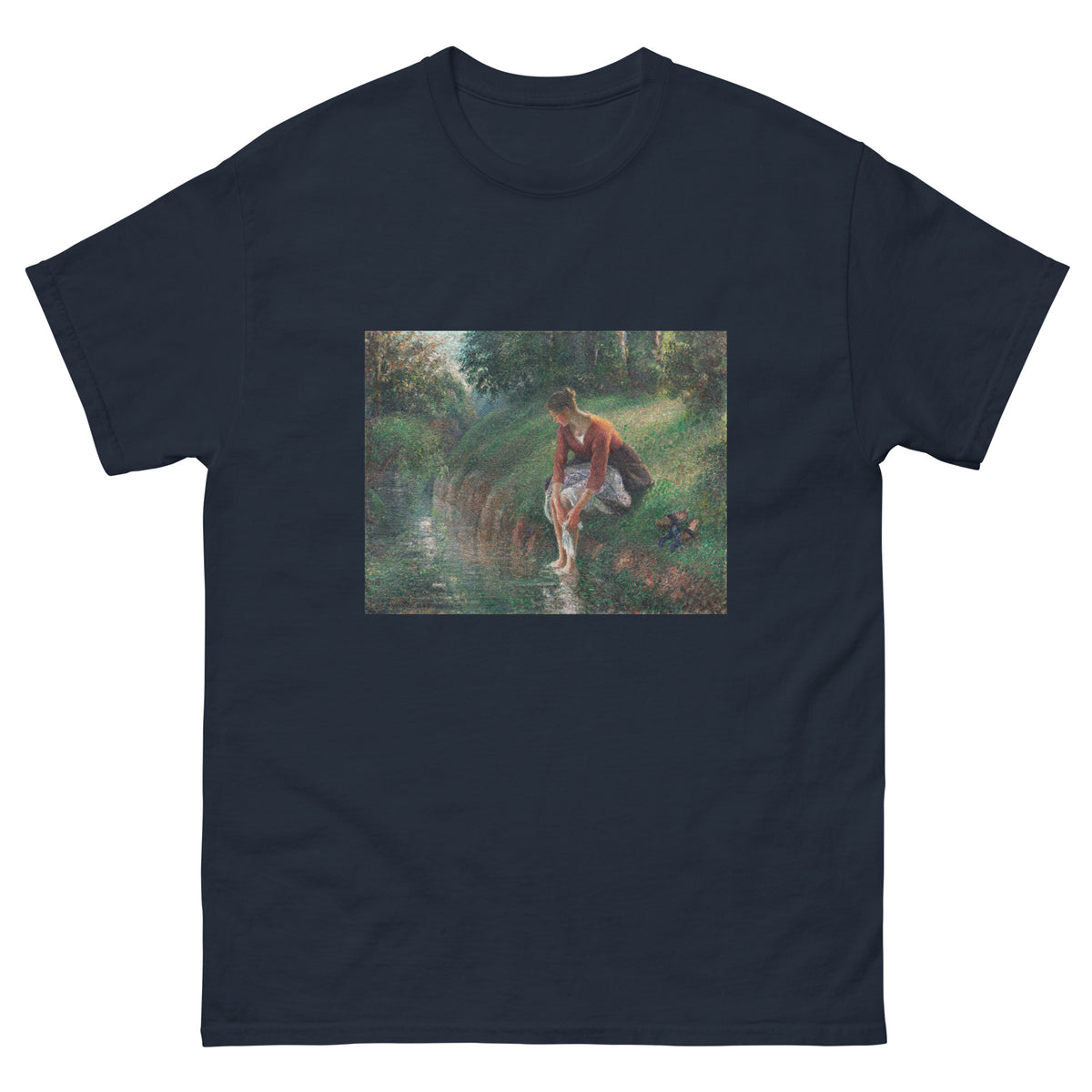 Navy T-shirt Woman Bathing Her Feet In A Brook Essential