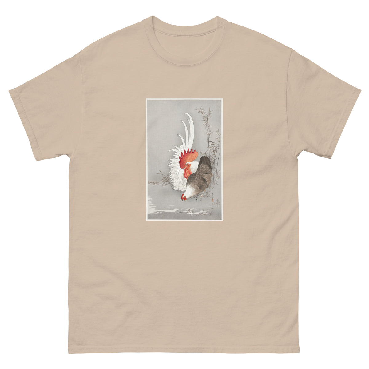 Sand T-shirt Rooster And Chicken - Ohara Koson 1900 Essential