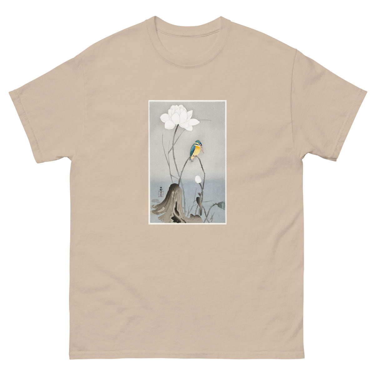 Sand T-shirt Kingfisher With Lotus Flower - Ohara Koson 1900 Essential