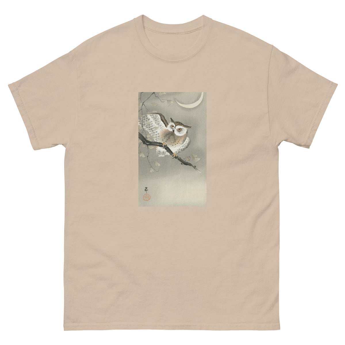 Sand T-shirt Long-Eared Owl In Ginkgo - Ohara Koson 1900 Essential