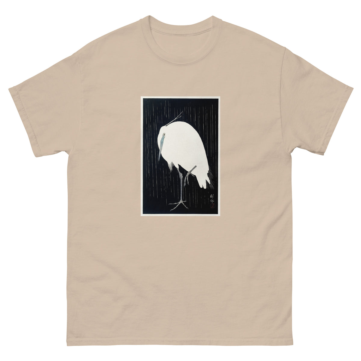 Sand T-shirt Egret In The Rain - Ohara Koson 1925 Essential