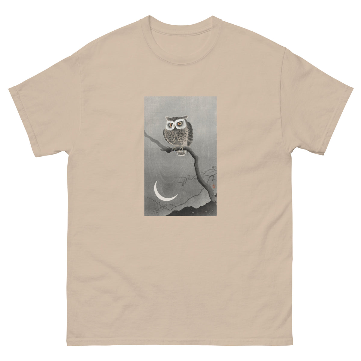 Sand T-shirt Long-Eared Owl On Bare Tree Branch - Ohara Koson 1900 Essential