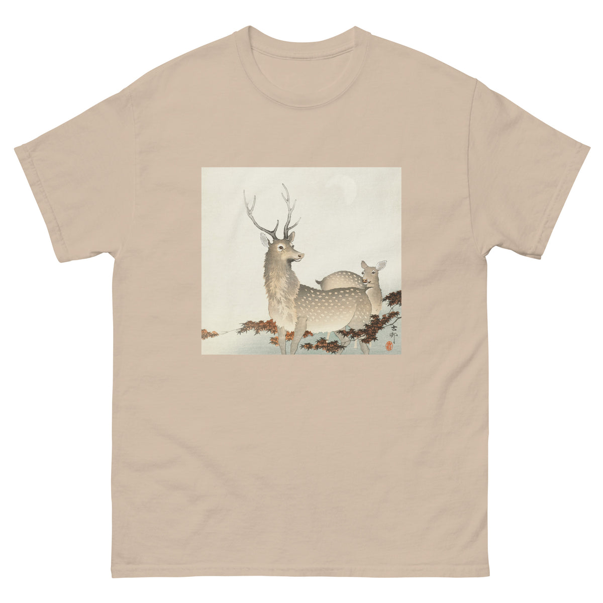 Sand T-shirt Couple Of Deers - Ohara Koson 1900 Essential