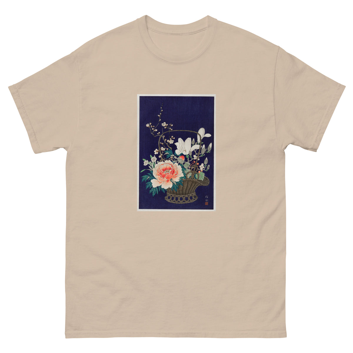 Sand T-shirt Bamboo Flower Basket - Ohara Koson 1932 Essential