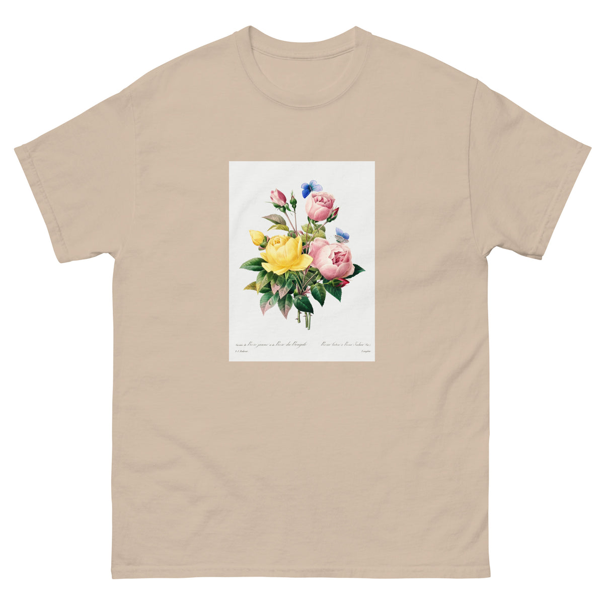 Sand T-shirt Yellow Rose And Cabbage Rose - Pierre-Joseph Redoute 1759 Essential