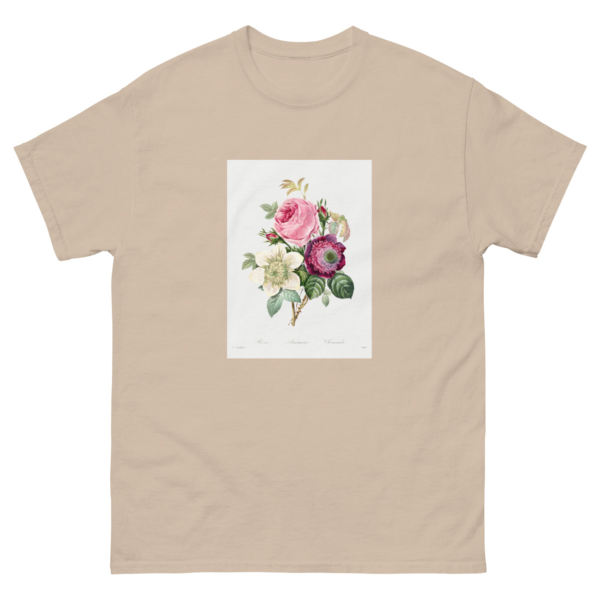 Sand T-shirt Anemone And Cabbage Rose - Pierre-Joseph Redoute 1759 Essential
