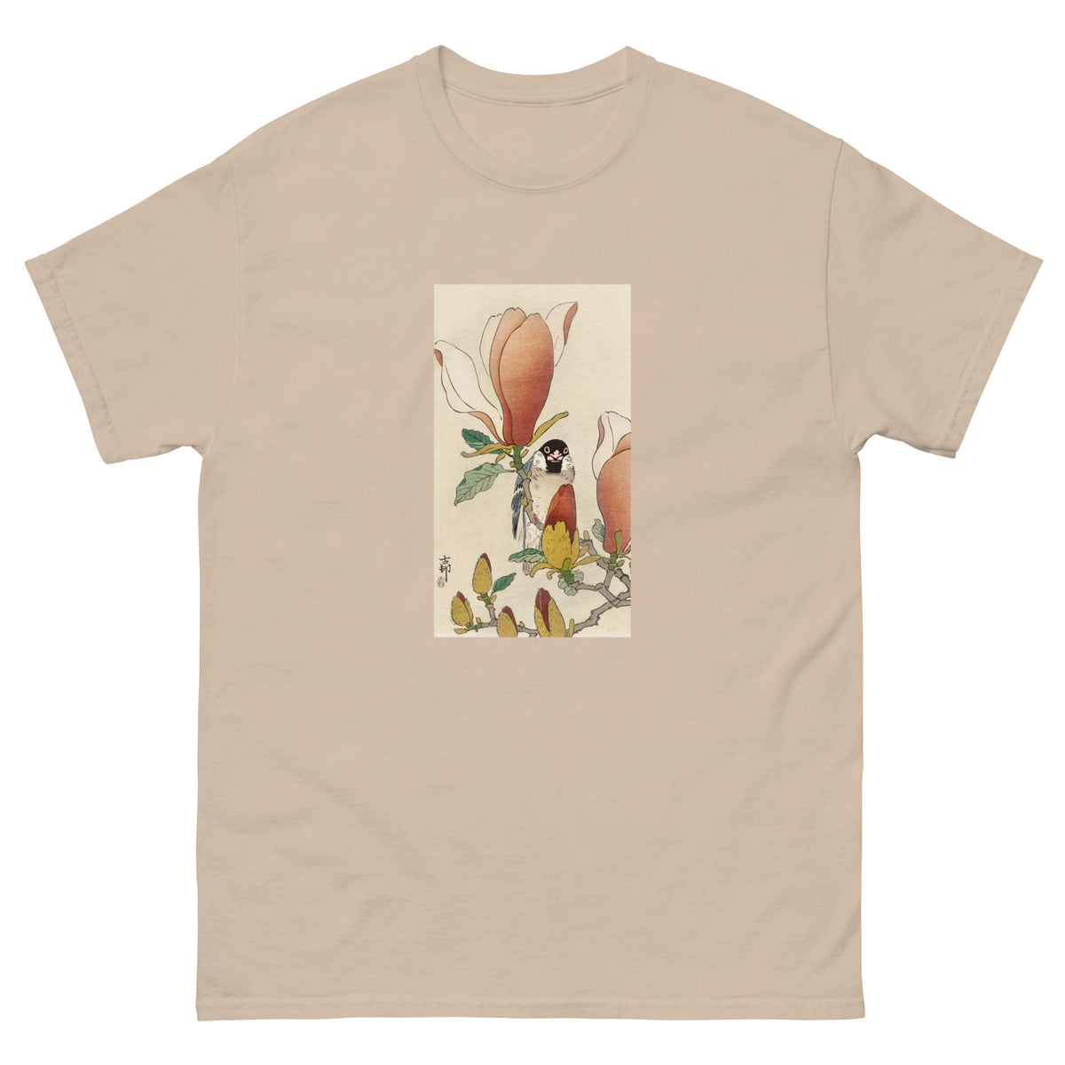 Sand T-shirt Sparrow On Blooming Magnolia Branch - Ohara Koson 1900 Essential