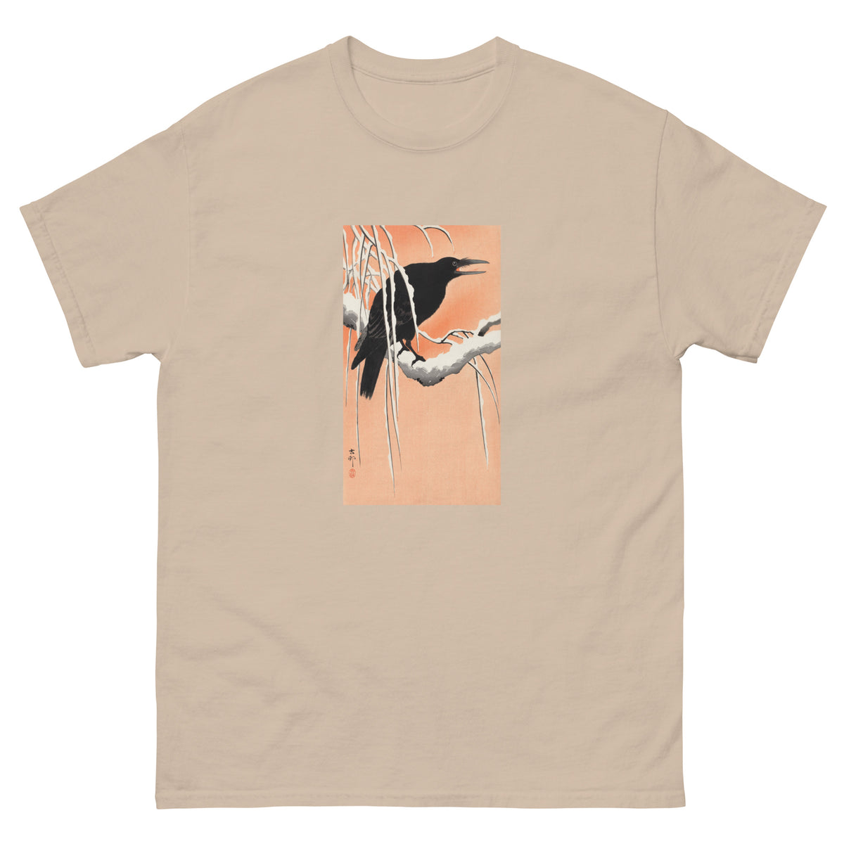 Sand T-shirt Crow On Snowy Branch - Ohara Koson 1900 Essential