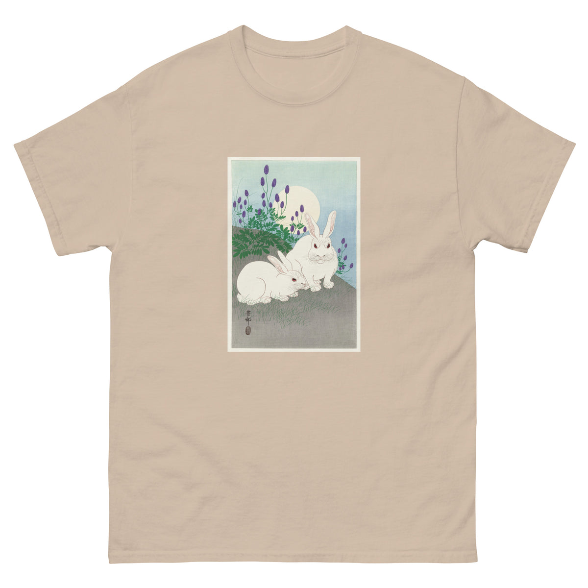 Sand T-shirt Rabbits At Full Moon - Ohara Koson 1920 Essential
