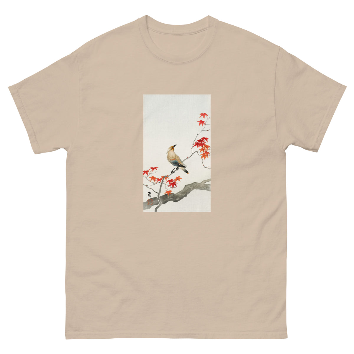 Sand T-shirt Japanese Plague Bird On Maple - Ohara Koson 1900 Essential