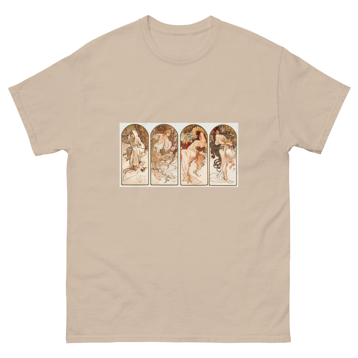 Sand T-shirt Alphonse Maria Mucha S The Seasons Famous Art Nouveau Artwork Essential