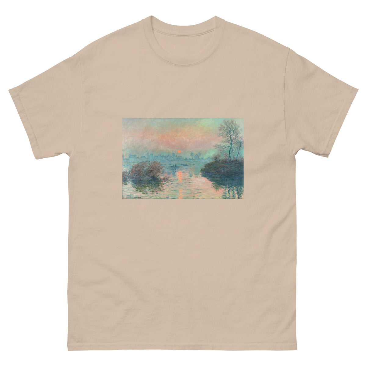 Sand T-shirt Sun Setting On The Seine At Lavacourt Claude Monet High Resolution Famous Painting Essential