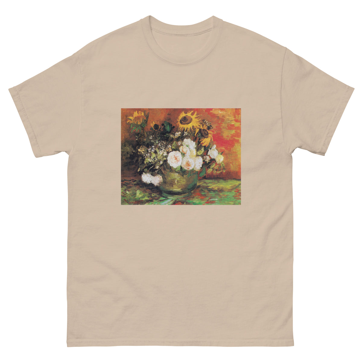 Sand T-shirt Vincent Van Gogh S Bowl With Sunflowers Roses And Other Flowers Famous Painting Essential
