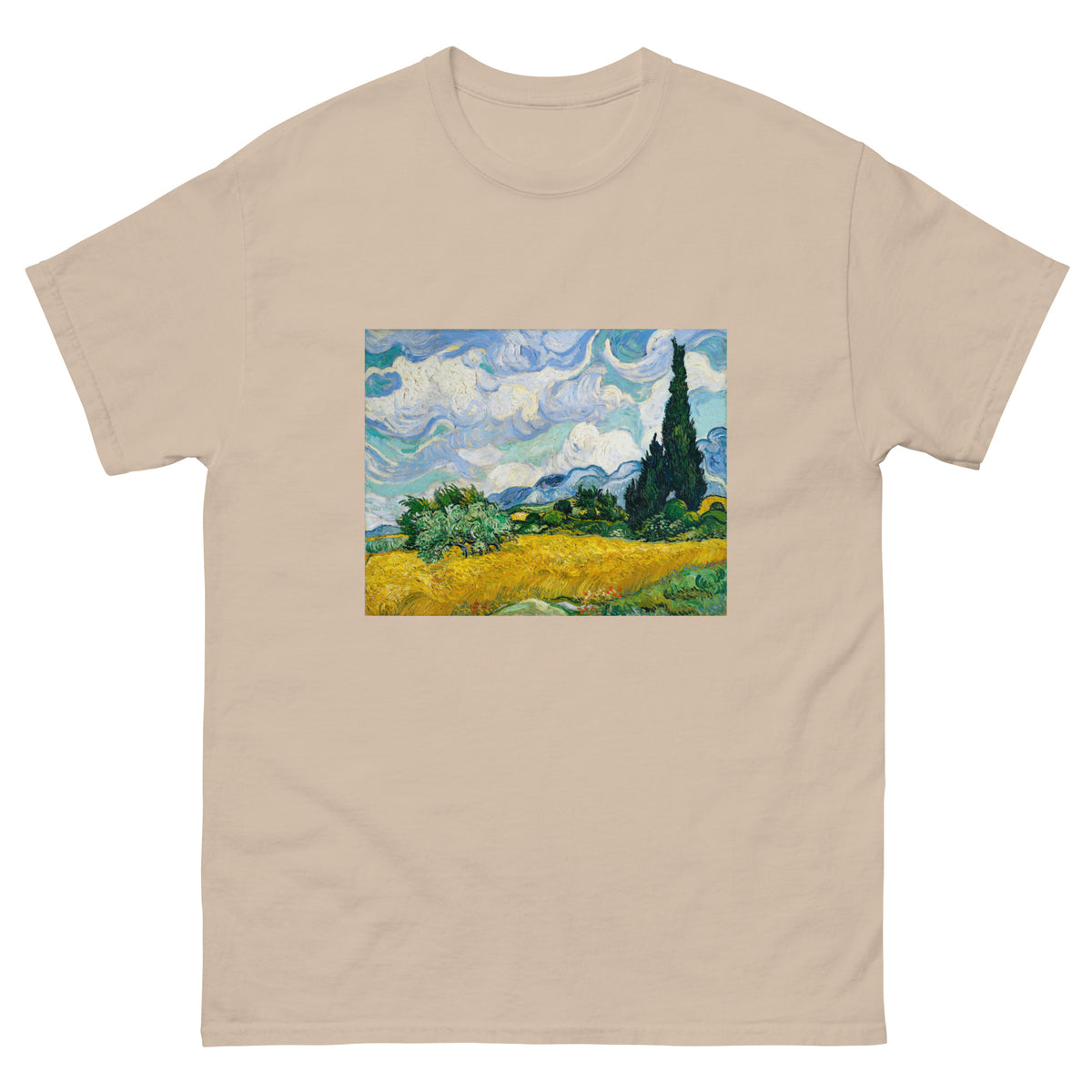 Sand T-shirt Vincent Van Gogh S Wheat Field With Cypresses Famous Painting Essential