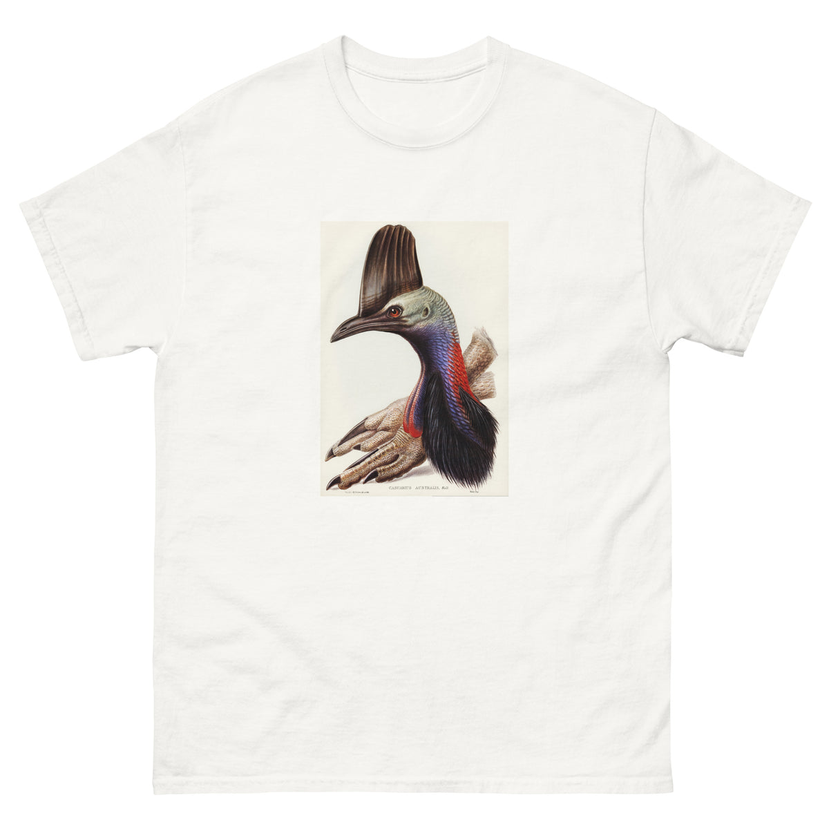 White T-shirt Australian Cassowary Casuarius Australis Illustrated - Elizabeth Gould 1804 Essential