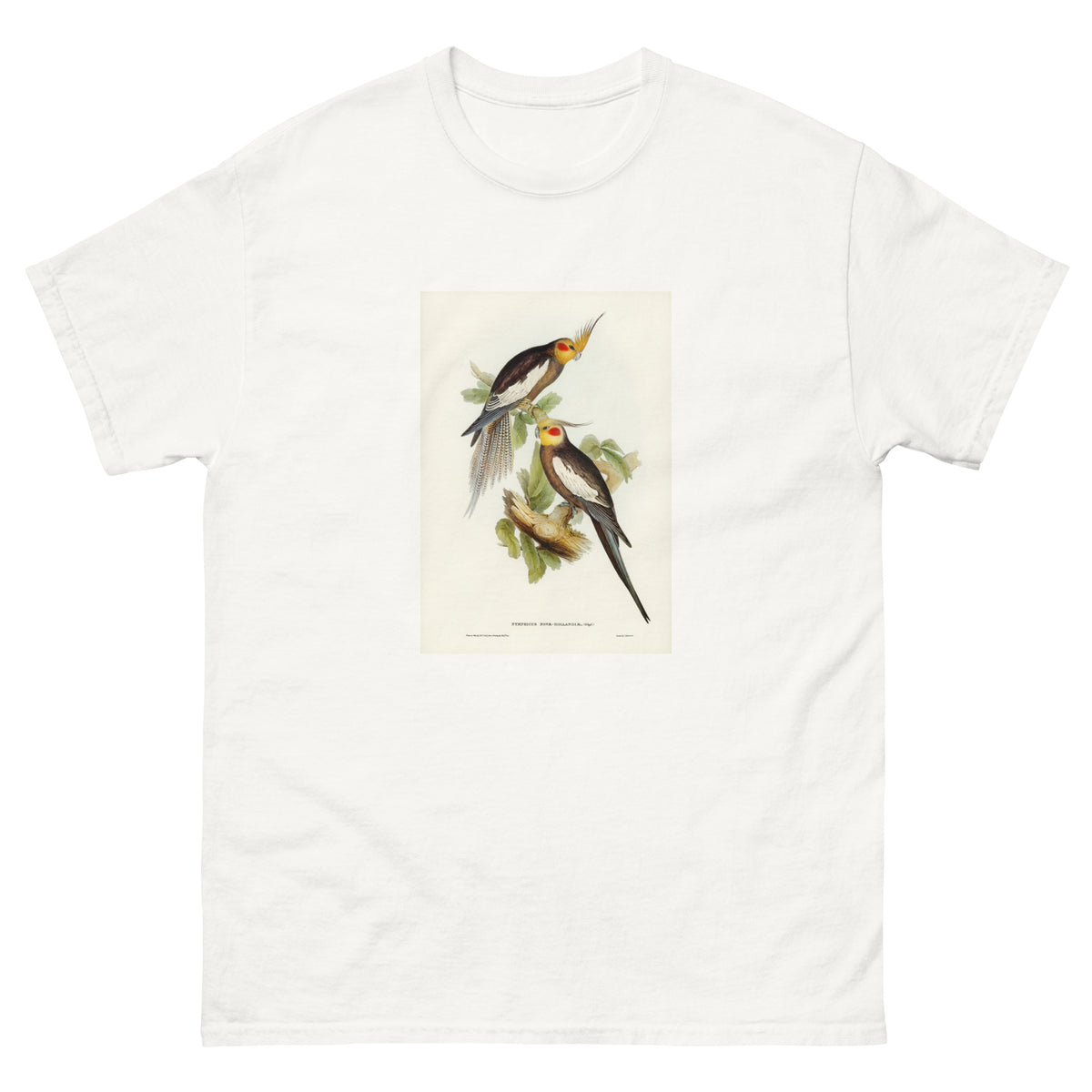White T-shirt Cockatoo Parakeet Nymphicus Novae Hollandiae Illustrated - Elizabeth Gould 1804 Essential