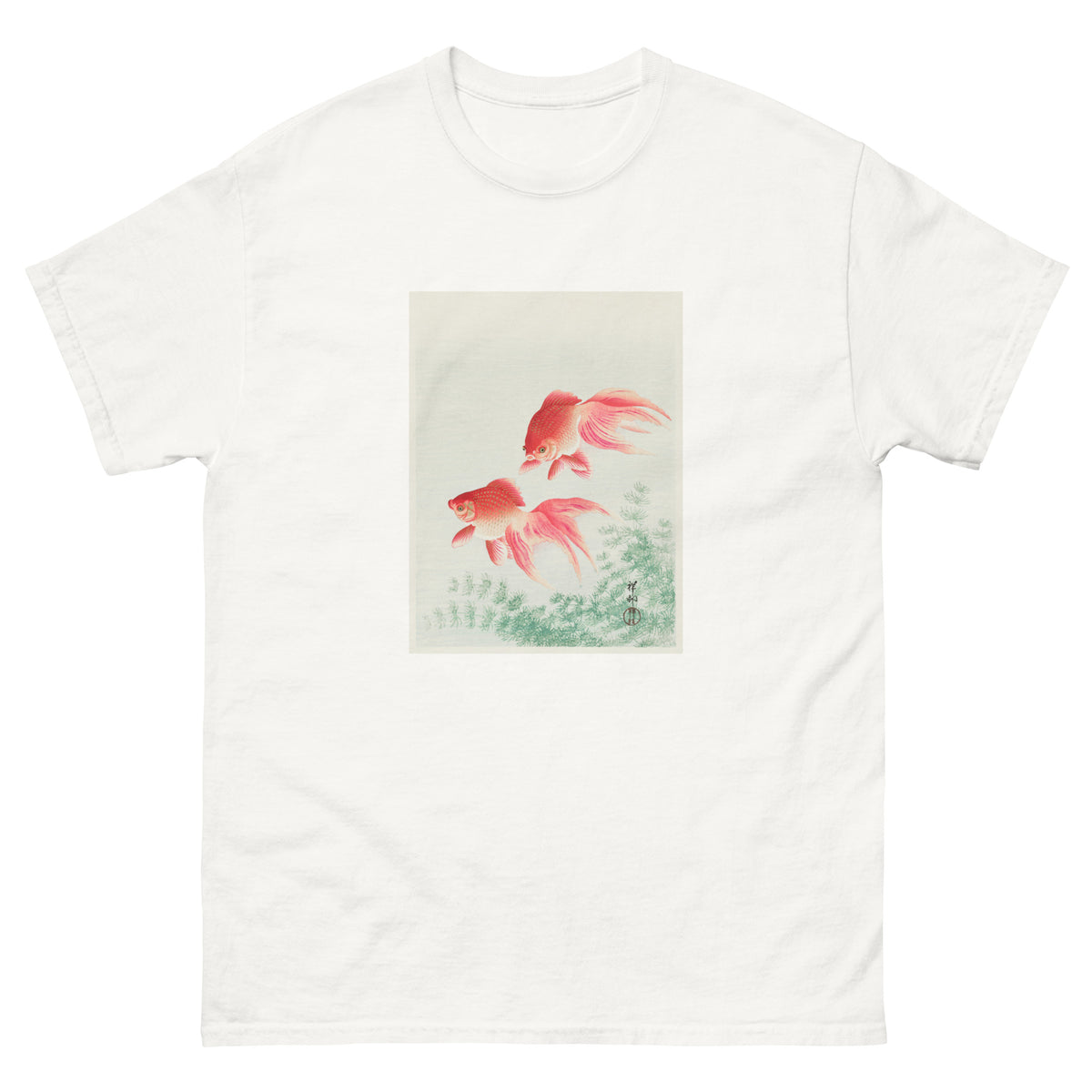 White T-shirt Two Veil Goldfish - Ohara Koson 1926 Essential