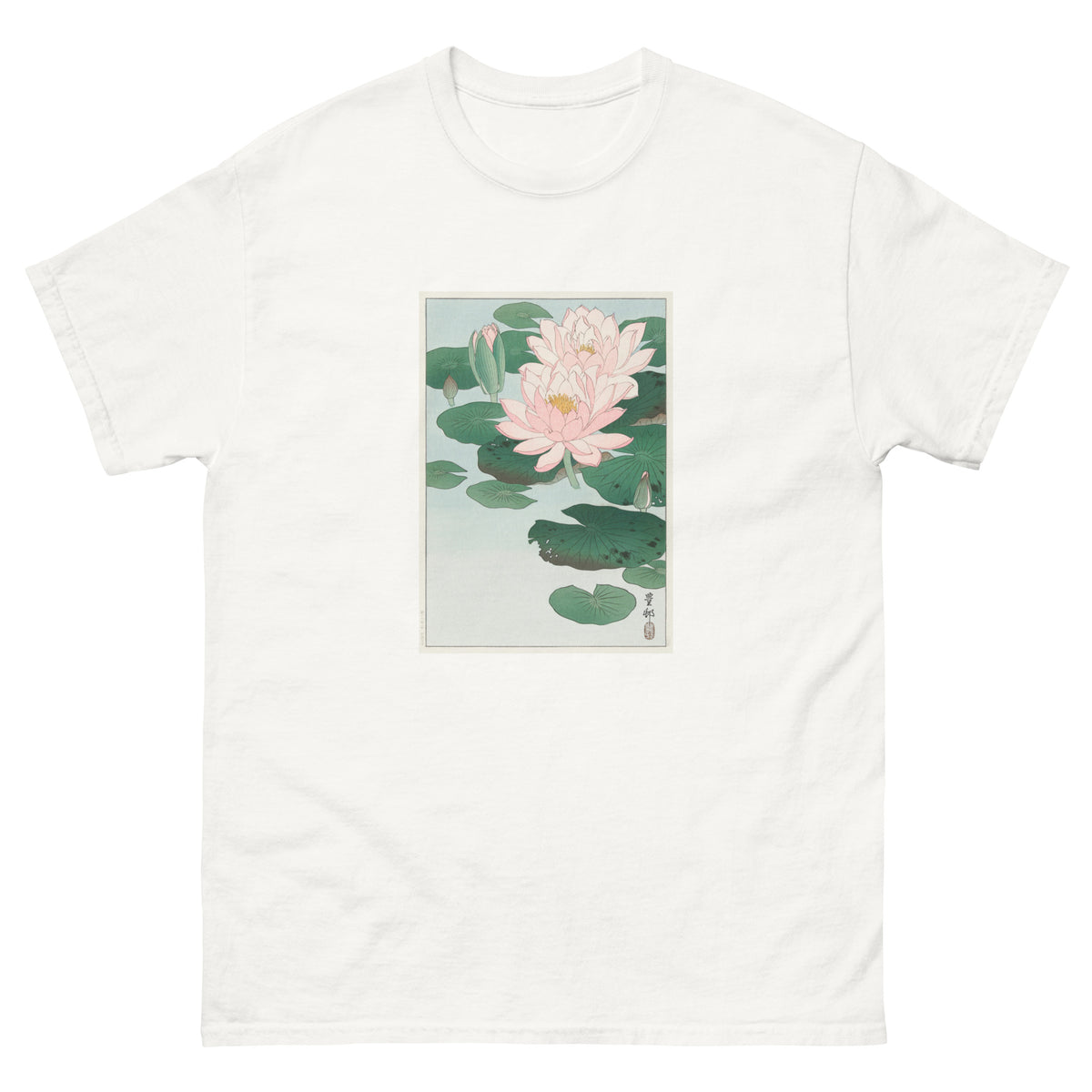White T-shirt Water Lily - Ohara Koson 1920 Essential