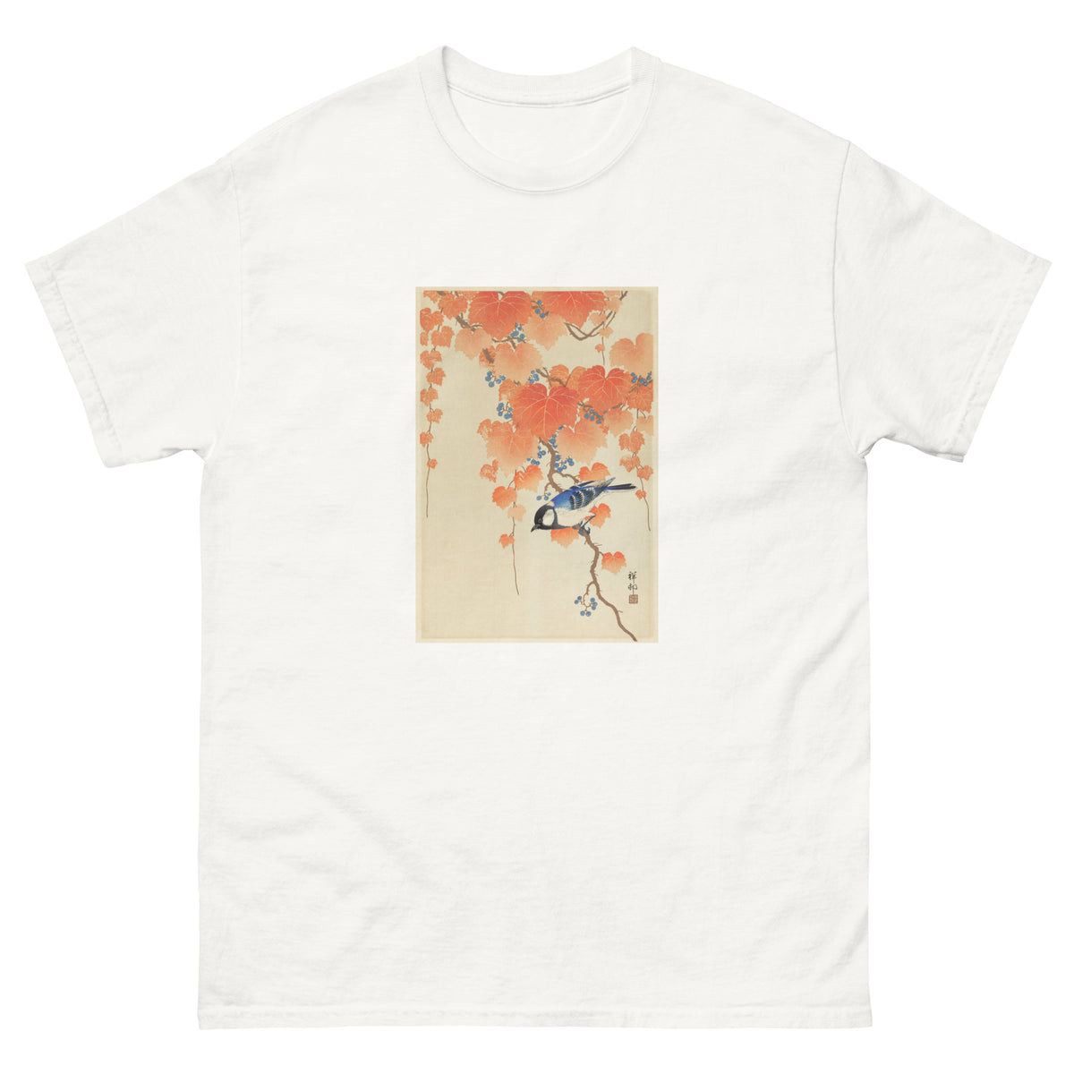 White T-shirt Great Tit On Paulownia Branch - Ohara Koson 1925 Essential