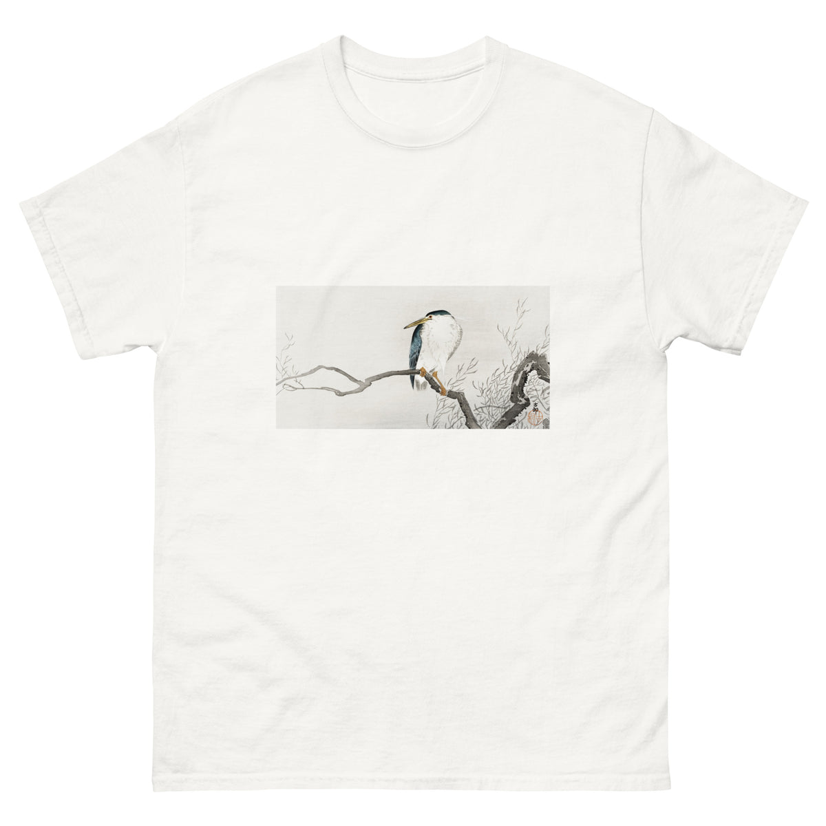 White T-shirt Quack On Erratic Branch - Ohara Koson 1900 Essential