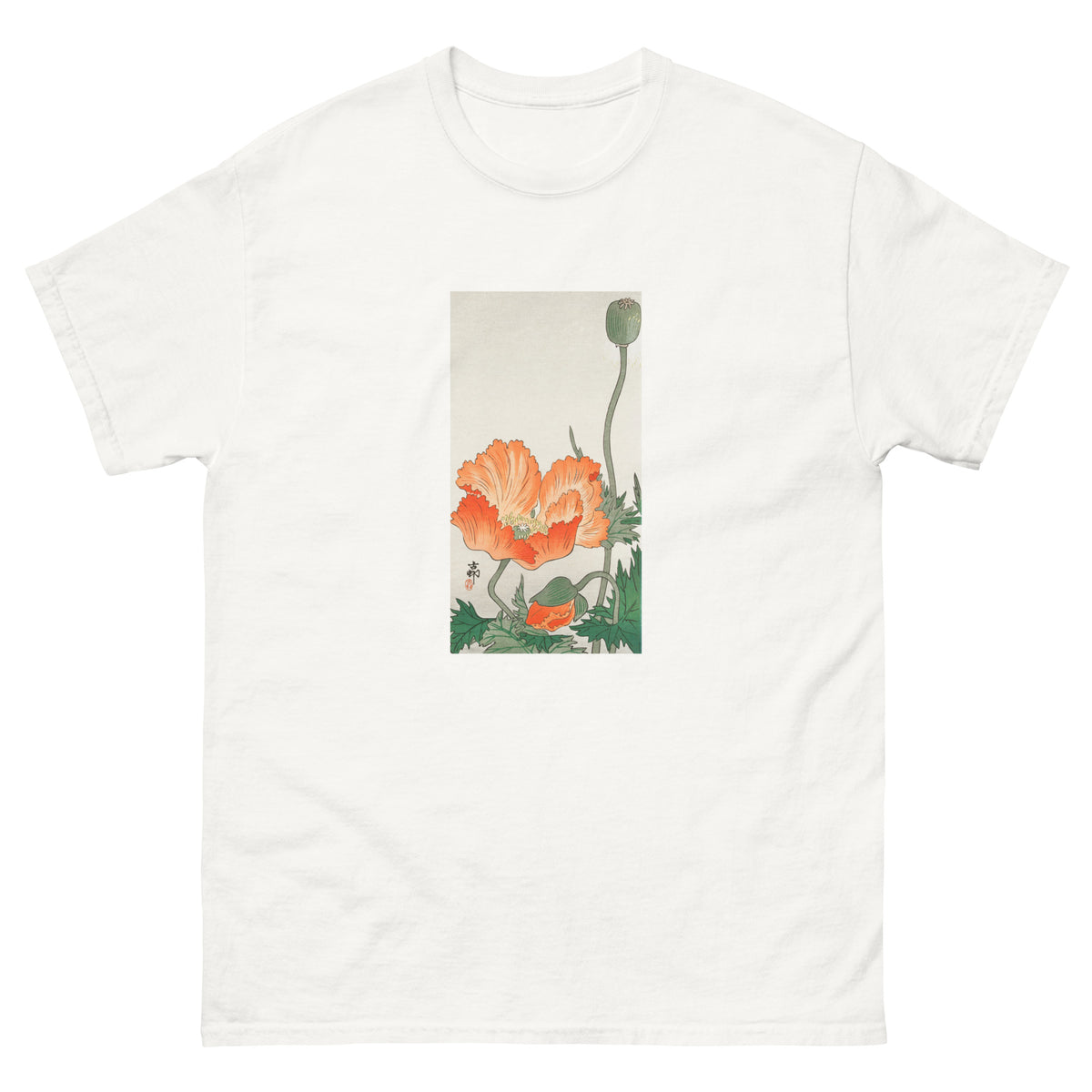 White T-shirt Birds And Plants - Ohara Koson 1900 Essential