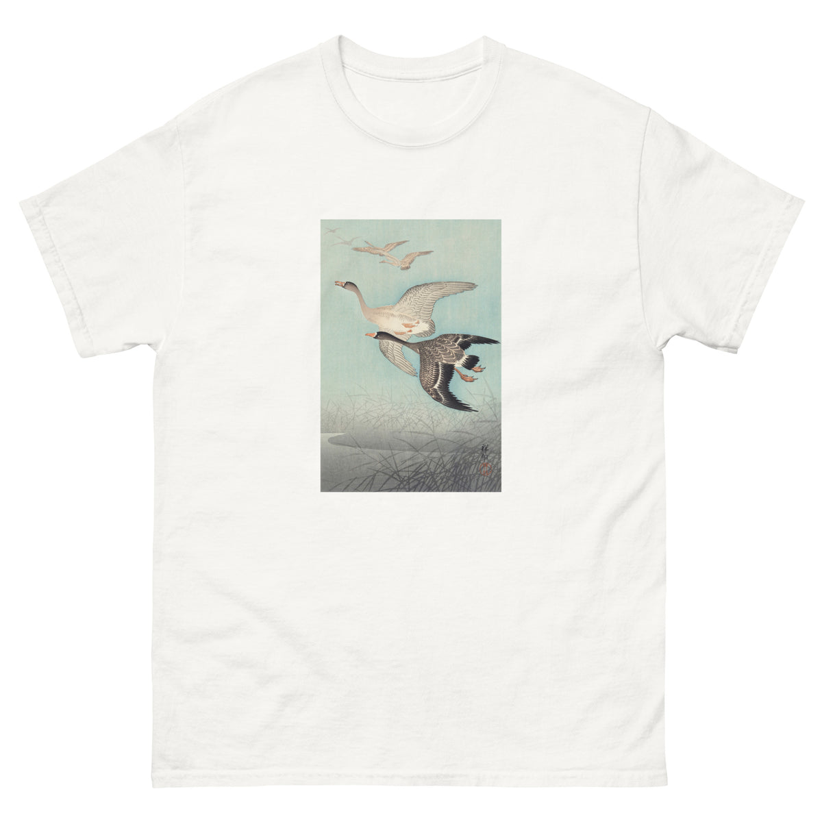 White T-shirt Great Geese In Flight - Ohara Koson 1925 Essential