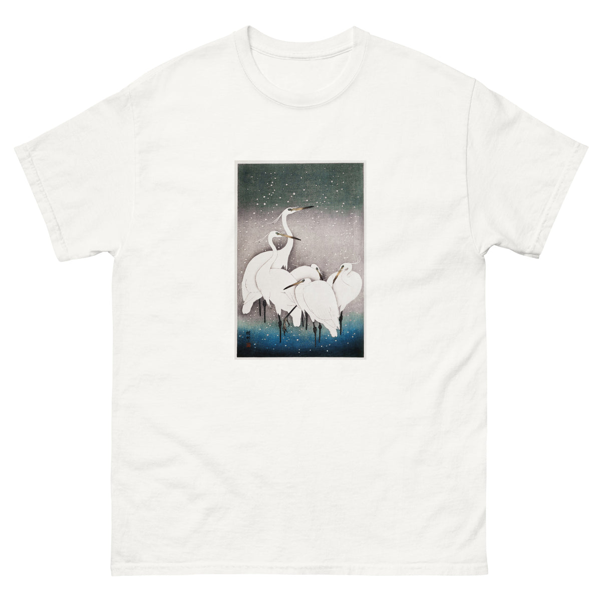 White T-shirt Group Of Egrets - Ohara Koson 1925 Essential
