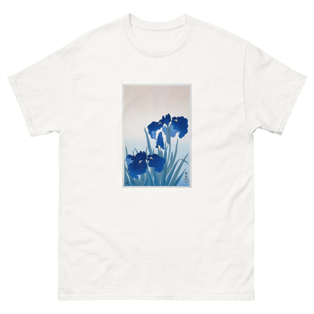 White T-shirt Iris Flowers - Ohara Koson 1925 Essential