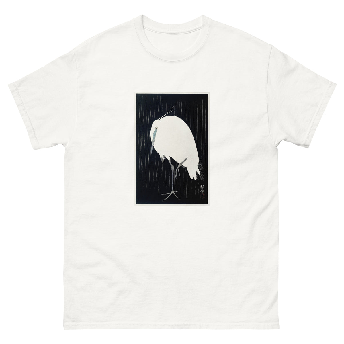 White T-shirt Egret In The Rain - Ohara Koson 1925 Essential