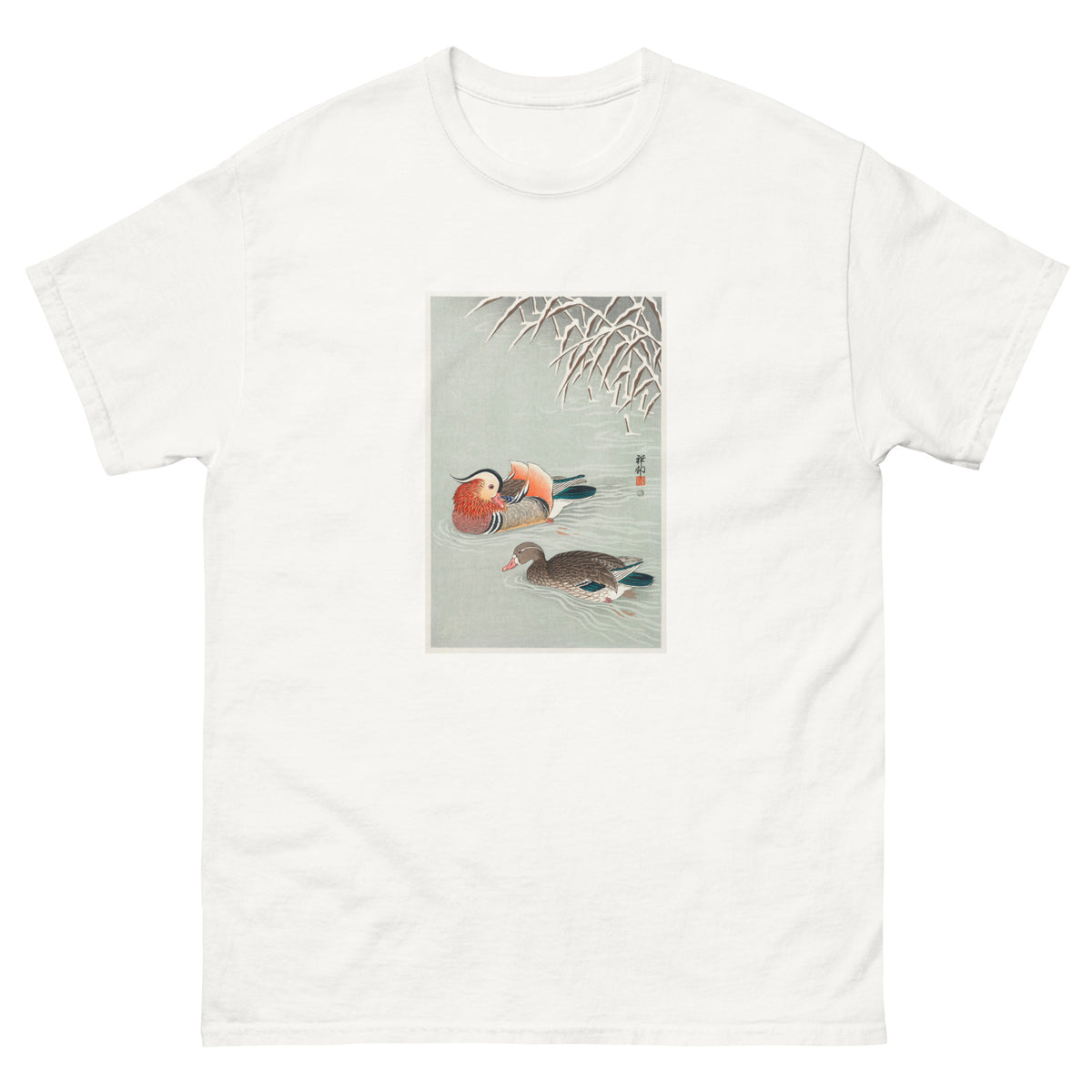 White T-shirt Mandarin Ducks - Ohara Koson 1925 Essential
