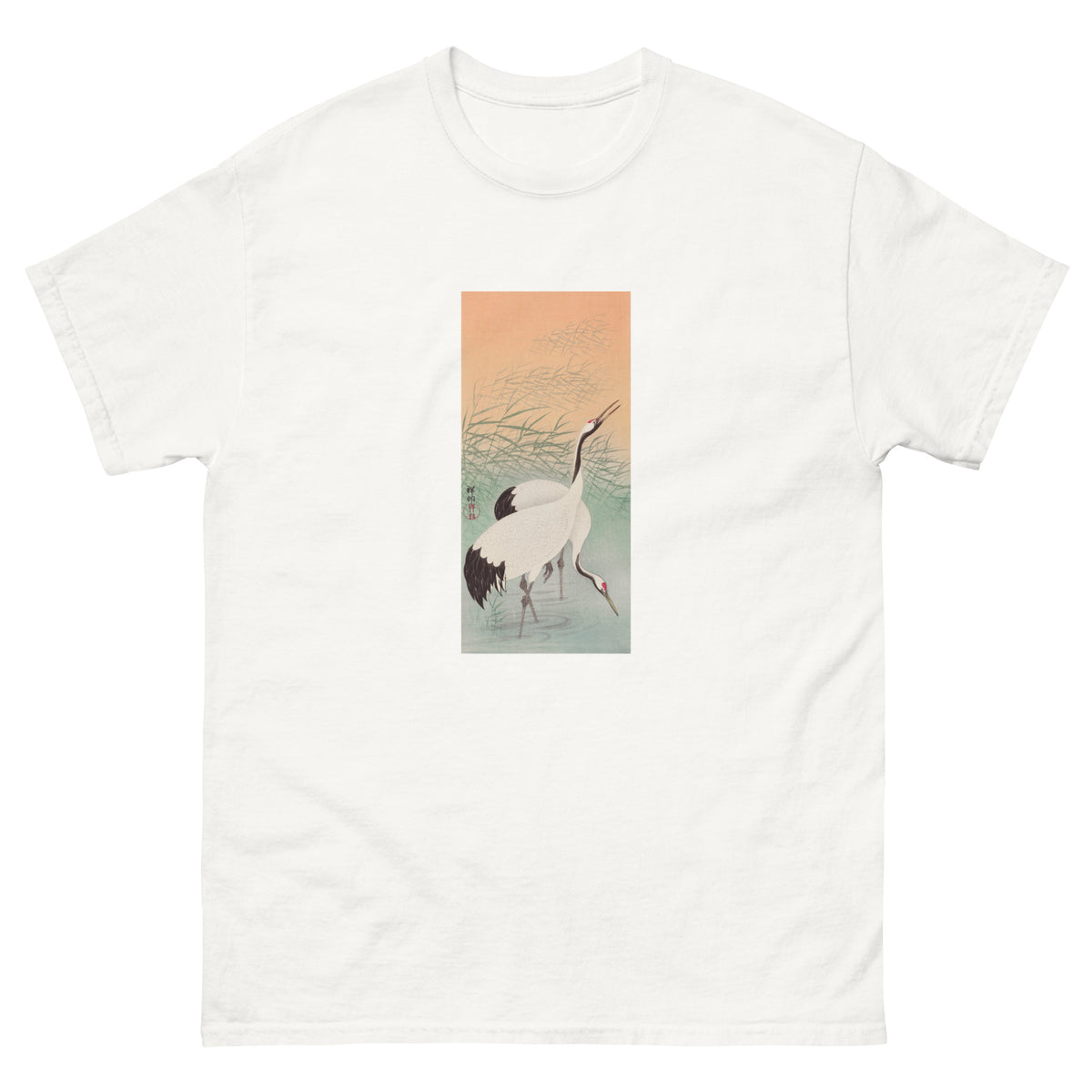 White T-shirt Two Cranes - Ohara Koson 1925 Essential