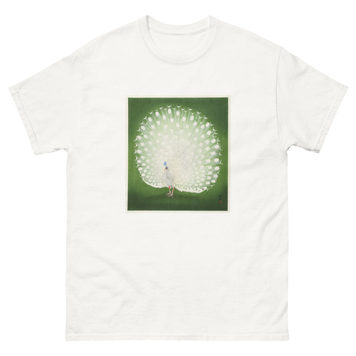 White T-shirt Peacock - Ohara Koson 1925 Essential