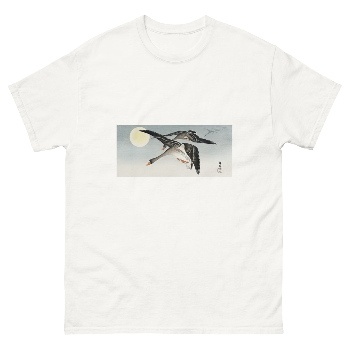 White T-shirt Birds At Full Moon - Ohara Koson 1900 Essential