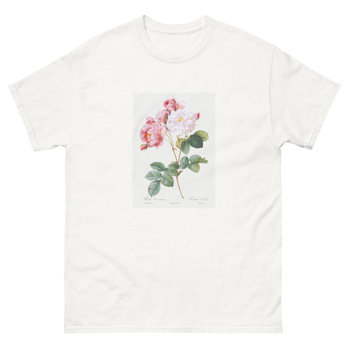 White T-shirt Rosa Damascena Rosebush Rosa Damascena Essential