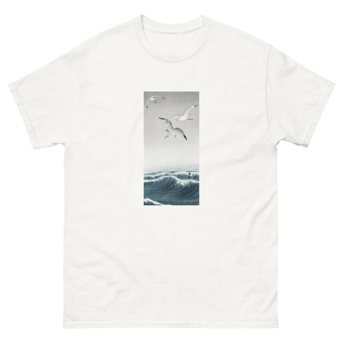 White T-shirt Three Seagulls - Ohara Koson 1900 Essential