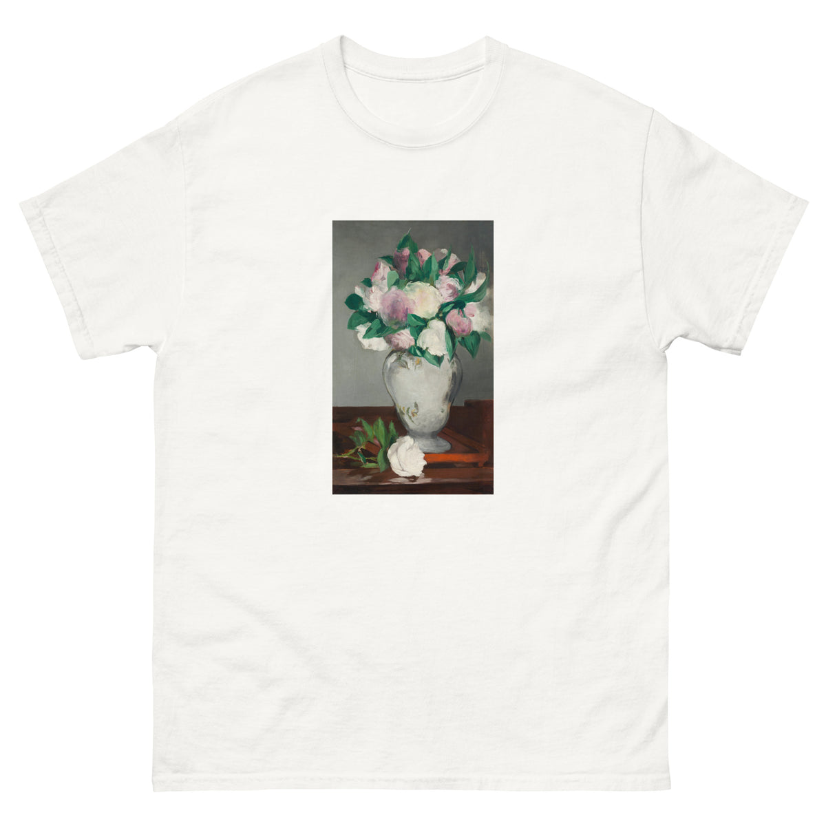 White T-shirt Peonies Painting In High Resolution Essential