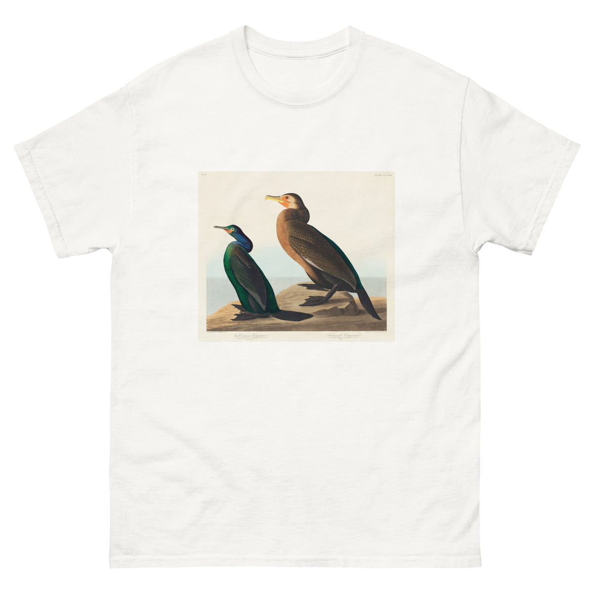 White T-shirt Violet-Green Cormorant And Townsend S Cormorant - John James Audubon 1827 Essential